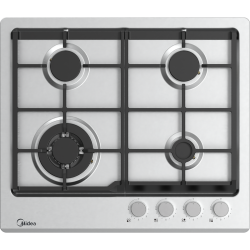 Газовая варочная панель MIDEA/ Газовая варочная панель MIDEA, 60 см, 4 конфорки, закаленное стекло, WOK-конфорка, чугунные решетки, автоподжиг, газконтроль, адаптер для кофе, цвет нержавеющая сталь