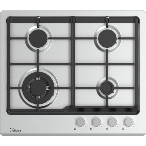 Газовая варочная панель MIDEA/ Газовая варочная панель MIDEA, 60 см, 4 конфорки, закаленное стекло, WOK-конфорка, чугунные решетки, автоподжиг, газконтроль, адаптер для кофе, цвет нержавеющая сталь