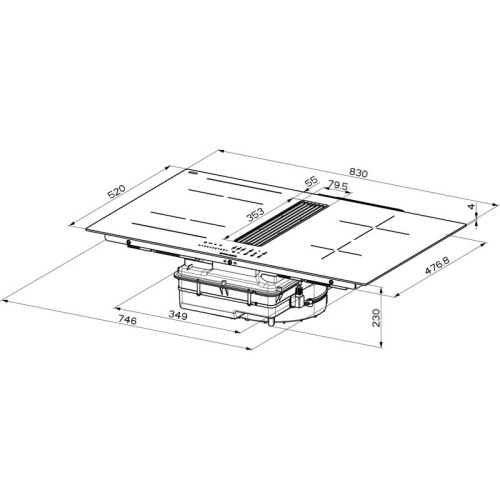 Варочная панель со встроенной вытяжкой Faber/ BETTER, GALILEO LINEAR A830, индукционная, 83 см, 4 зоны нагрева, слайдерное управление, 10 уровней мощности, пауза, Wi-Fi, автоматическое определение посуды, мощность вытяжки 600 м3/ч, 9 уровней мощности + ин