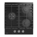 Варочная панель газовая, 45 см, 3 конфорки: экономичная конфорка (0,9 кВт), стандартная конфорка (1,7 кВт),  ВОК конфорка (2,5 кВт), газ-контроль, электроподжиг, черное высокопрочное закаленное стекло, чугунные решетки, поворотные переключатели, комплект 