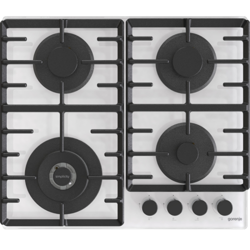 Встраиваемые газовая панели GORENJE/ Газ, 60 × 13 × 52 см, Газ-контроль, чугунные решетки, вок, белый