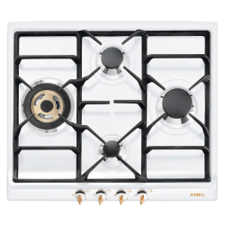 Встраиваемые газовые панели SMEG/ Газ,  Coloniale, 60см, газовая варочная поверхность, белый/ фурнитура позолоченная