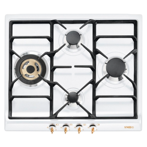 Встраиваемые газовые панели SMEG/ Газ,  Coloniale, 60см, газовая варочная поверхность, белый/ фурнитура позолоченная