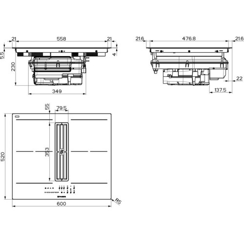 Варочная панель со встроенной вытяжкой Faber/ BETTER, GALILEO SLIM A600, индукционная, 60 см, 4 зоны нагрева, слайдерное управление, 10 уровней мощности, пауза, Wi-Fi, автоматическое определение посуды, мощность вытяжки 630 м3/ч, 9 уровней мощности + инте