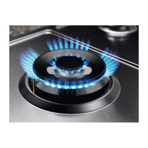Встраиваемые газовые панели ELECTROLUX/ Газовая варочная поверхность -нержавеющая сталь, мощность: 8550 Вт, WOK-конфорка, автоматический электроподжиг, газ-контроль, решетки: чугун, независимая установка, размеры (ШхГ): 59.5x51 см