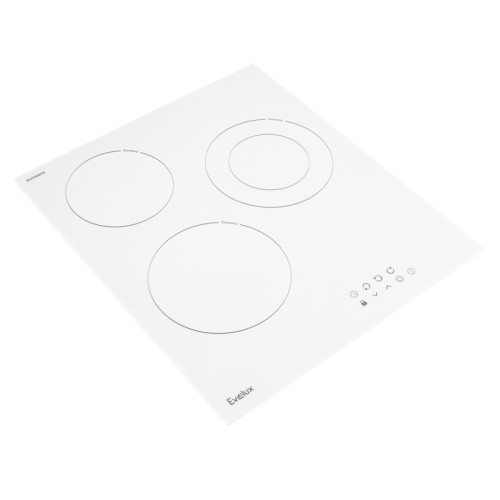 Варочная панель электрическая, стеклокерамика, Hi Light, 45 см, 3 конфорки, сенсорное управление, 9 уровней мощности, таймер 1-99 мин, блокировка управления, защитное отключение,  двухконтурная, 5000 Вт, белое стекло Eurokera (Франция), 450х520х50 мм.