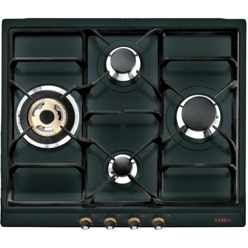 Встраиваемые газовые панели SMEG/ Газ,  CORTINA,газовая варочная панель, 60 см,антрацит/ фурнитура латунь