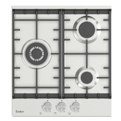 Варочная панель газовая, 45 см, 3 конфорки: экономичная конфорка (0,9 кВт), стандартная конфорка (1,7 кВт),  ВОК конфорка (2,5 кВт), газ-контроль, электроподжиг, нержавеющая сталь, чугунные