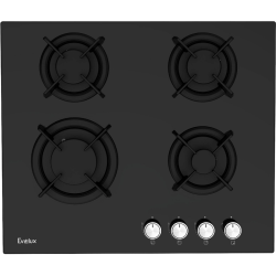 ГАЗ, 60 см, 4 конфорки, черное стекло
