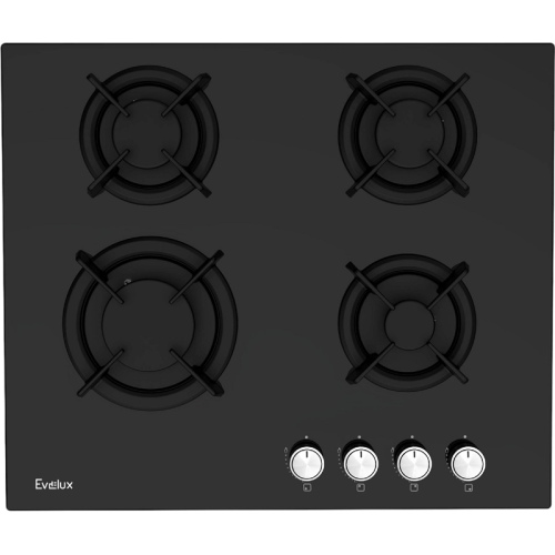 ГАЗ, 60 см, 4 конфорки, черное стекло