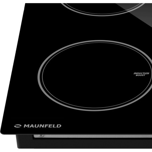 Встраиваемая варочная панель/ Индукционная варочная панель MAUNFELD, 45 см, 3 конфорки, мощность конфорок 1500, 2100, 2600 Вт, сенсорное управление, таймер, автоматическое выключение, бустер, блокировка панели, черный цвет