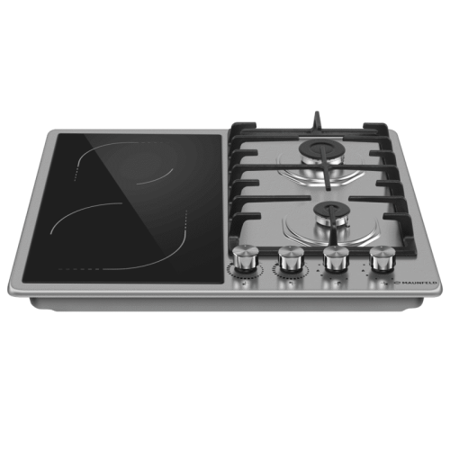 Комбинированная варочная панель MAUNFELD/ Комбинированная варочная панель MAUNFELD, механическое управление, 4 конфорки, мощность конфорок: газовые 1700, 1000, электрические 1800, 1200, электроподжиг, газ-контроль, цвет нержавеющая сталь