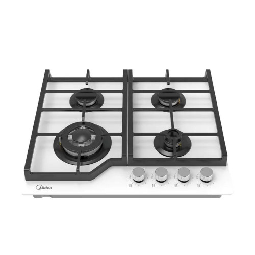 Газовая варочная панель MIDEA/ Газовая варочная панель MIDEA, 60 см, 4 конфорки, закаленное стекло, WOK-конфорка, чугунные решетки, автоподжиг, газконтроль, адаптер для кофе, цвет белый