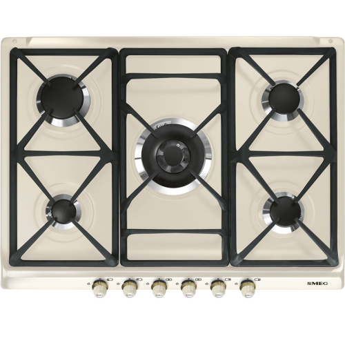 Встраиваемые газовые панели SMEG/ Газ,  CORTINA,газовая варочная панель, 70 см,кремовый/ фурнитура латунь