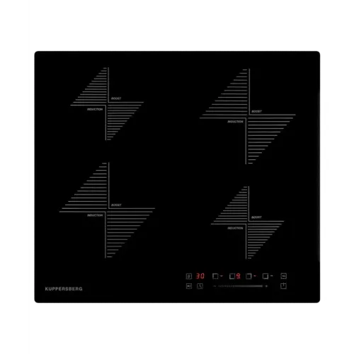 Встраиваемые индукционные панели Kuppersberg/ Индукционная варочная поверхность стеклокерамическая,ширина 60 см, 2 зоны 1,5 кВт(BOOSTER 2 кВт), 2 зоны 2 кВт(BOOSTER 3 кВт),электронное сенсорное управление + слайдер, 5 цифровых дисплев, 9 уровней мощности,