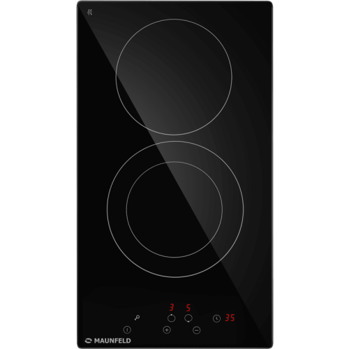 Встраиваемая варочная панель/ Электрическая варочная панель, 30 см, 2 конфорки, зона расширения, сенсорное управление, автоматическое отключение, таймер, черный