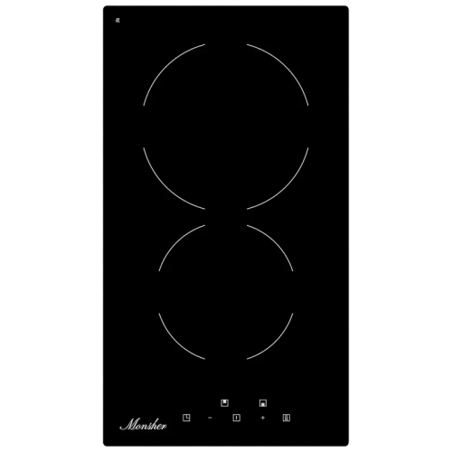 Варочная панель Monsher/ Варочная панель Monsher, High-Tech, Hi-Light, 30 см, 2 конфорки, 9 уровней мощности, сенсорное управление, автоматическое отключение, индикация остаточного тепла, таймер, цвет черный