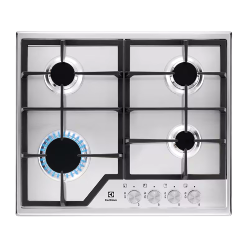 Встраиваемые газовые панели ELECTROLUX/ Газовая варочная поверхность -нержавеющая сталь, мощность: 7800 Вт, автоматический электроподжиг, газ-контроль, решетки: чугун, независимая установка, размеры (ШхГ): 59.5x51 см