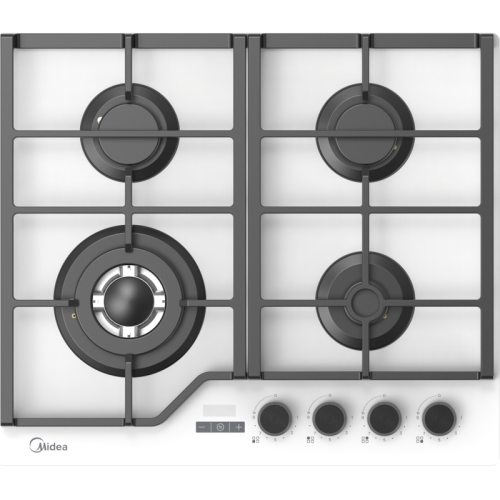 Газовая варочная панель MIDEA/ MDK/Газовая варочная панель MIDEA, 60 см, WOK-конфорка, чугунные решетки, автоподжиг, газконтроль, адаптер для кофе, цвет белый