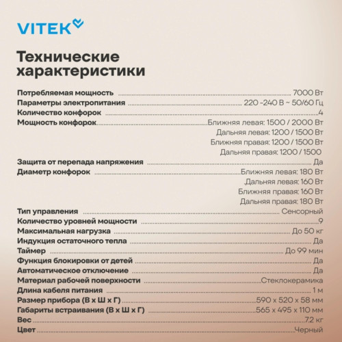 Индукционная варочная поверхность/ Индукционная варочная поверхность Vitek VHI6410 черный