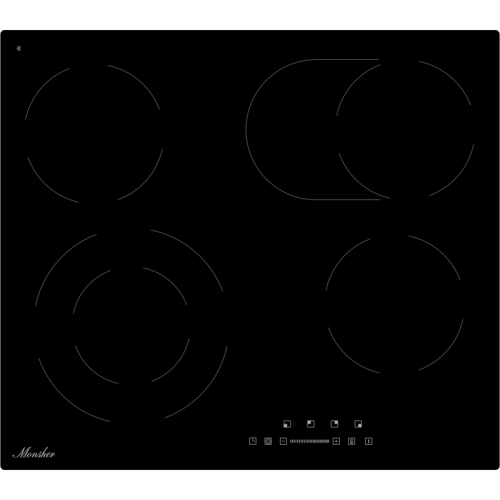 Варочная поверхность MONSHER/ Варочная поверхность MONSHER, электрическая, Hi-Light, 9 уровней мощности, бустер, автоматическое отключение, таймер, индикатор остаточного тепла, сенсорное управление, цвет черный