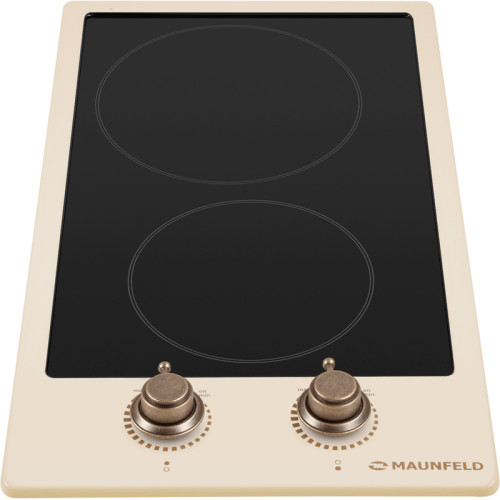 Электрическая варочная панель MAUNFELD/ Электрическая варочная панель EEHE.32VCBGB.R Hi-Light, механическое управление, 2 конфорки, мощность конфорок 1200, 1700 Вт, автоматическое выключение, цвет бежевый/бронзовый
