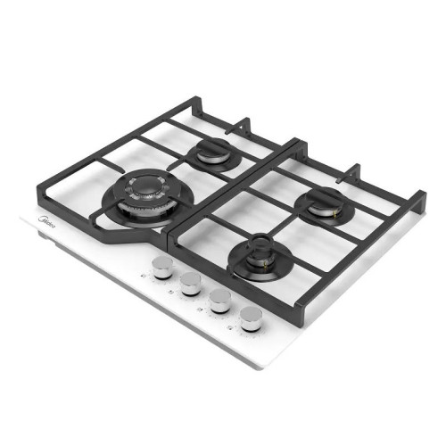 Газовая варочная панель MIDEA/ Газовая варочная панель MIDEA, 60 см, 4 конфорки, закаленное стекло, WOK-конфорка, чугунные решетки, автоподжиг, газконтроль, адаптер для кофе, цвет белый