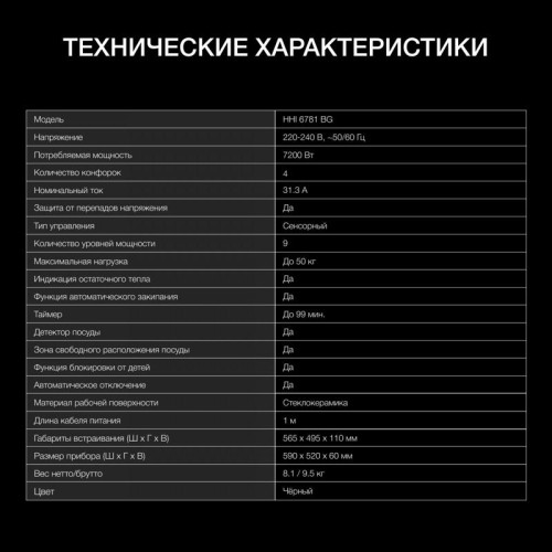 Индукционная варочная поверхность/ Индукционная варочная поверхность Hyundai HHI 6781 BG черный