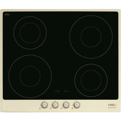 Встраиваемые индукционные панели SMEG/ индукционная, 60 см, поворотные переключатели, кремовая, латунная фурнитура, черная стеклокерамика