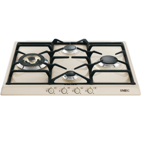 Встраиваемые газовые панели SMEG/ Газ,  CORTINA,газовая варочная панель, 60 см,кремовый/ фурнитура латунь