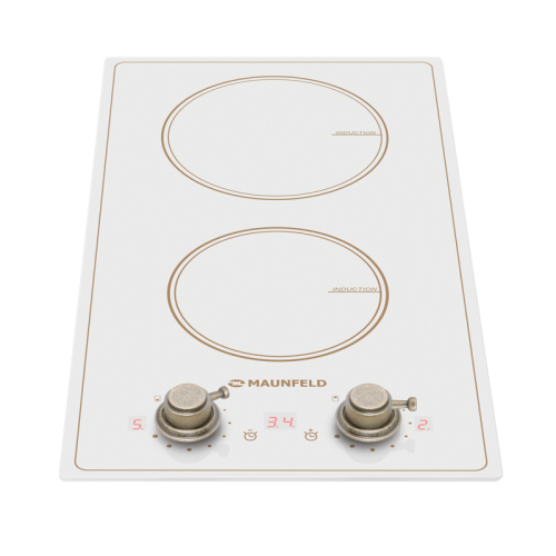 Встраиваемые индукционные панели MAUNFELD/ Индукционная варочная панель MAUNFELD CVI292MBGBR, 30 см, Домино, Управление: механическое, стеклокерамика, мощность конфорок 1200, 2000 Вт, автоматическое выключение, таймер, цвет бежевый/бронза