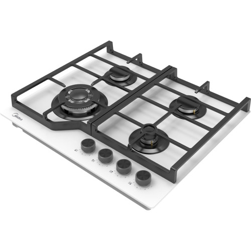 Газовая варочная панель MIDEA/ MDK/Газовая варочная поверхность,закаленное стекло, ширина 60 см, 4 газовые конфорки, 1 конфорка повышенной мощности WOK (4 кВт), фронтальные поворотные регуляторы, электроподжиг, газ-контроль каждой конфорки, новый дизайн ч