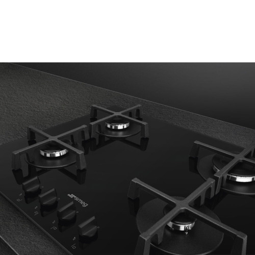 Варочная поверхность Smeg/ Варочная поверхность Smeg, газ, 60 см, Selezione, поворотные переключатели, чугунные решетки, 4 конфорки, газ-контроль, автоматический электроподжиг, материал поверхности стекло, цвет черный