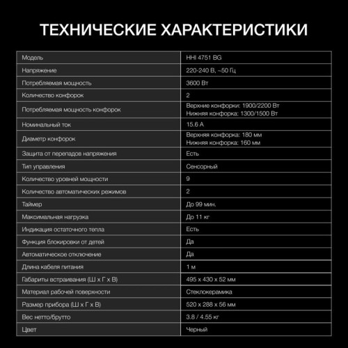 Индукционная варочная поверхность/ Индукционная варочная поверхность Hyundai HHI 4751 BG черный