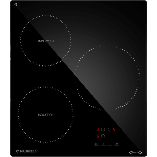 Встраиваемая варочная панель/ Индукционная варочная панель MAUNFELD, 45 см, 3 конфорки, мощность конфорок 1500, 2100, 2600 Вт, сенсорное управление, таймер, автоматическое выключение, бустер, блокировка панели, черный цвет
