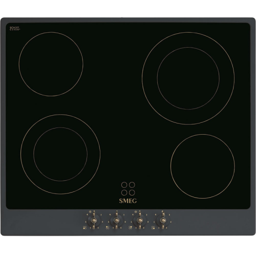 Встраиваемая электрическая панель SMEG/ Электрическая,  Coloniale,стеклокерамическая варочная панель, 60 см,антрацит/фурнитура латунь