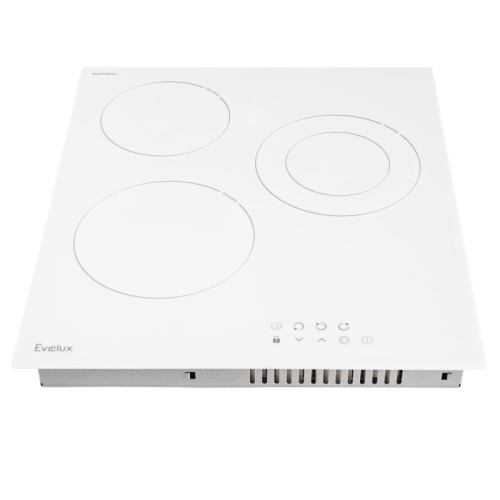 Варочная панель электрическая, стеклокерамика, Hi Light, 45 см, 3 конфорки, сенсорное управление, 9 уровней мощности, таймер 1-99 мин, блокировка управления, защитное отключение,  двухконтурная, 5000 Вт, белое стекло Eurokera (Франция), 450х520х50 мм.