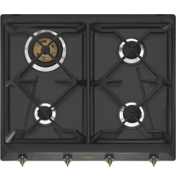 Встраиваемая газовая панель SMEG/ Газ,  Coloniale,газовая варочная панель, 60 см, антрацит/ фурнитура латунь