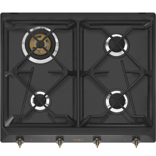 Встраиваемая газовая панель SMEG/ Газ,  Coloniale,газовая варочная панель, 60 см, антрацит/ фурнитура латунь
