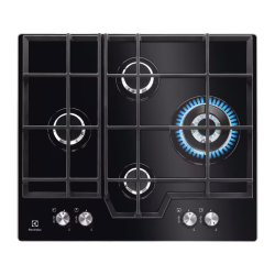 Встраиваемые газовые панели ELECTROLUX/ Газовая варочная поверхность - закаленное стекло, мощность: 8900 Вт, автоматический электроподжиг, Wok-конфорка, газ-контроль, решетки: чугун, независимая установка, размеры (ШхГ): 59x52 см