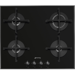 Встраиваемые газовые панели SMEG/ Газовая варочная панель, 60 см, стекло Deep Black (чёрное), скошенный край