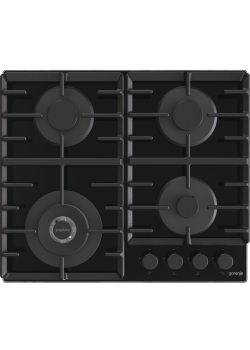 Встраиваемые газовая панели GORENJE/ Встраиваемые газовая панели GORENJE GTW642SYB Газ, 60 ? 13 ? 52 см, Газ-контроль, чугунные решетки, вок, черный