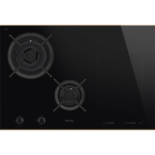Варочная панель Smeg/ SMEG PM6743RКомбинированная варочная панель газ + индукция, 75 см, стеклокерамика Eclipse, медный профиль, прямой край