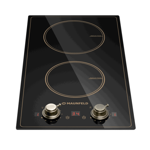 Встраиваемые индукционные панели MAUNFELD/ Встраиваемые индукционные панели MAUNFELD CVI292MBKBR  30 см, Домино, Управление: механическое, стеклокерамика, мощность конфорок 1200, 2000 Вт, автоматическое выключение, таймер, цвет черный/бронза