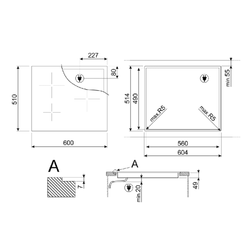 Встраиваемые индукционные панели SMEG/ индукционная, 60 см, прямой край, автоматическое выключение, управление Touch control, белая стеклокерамика