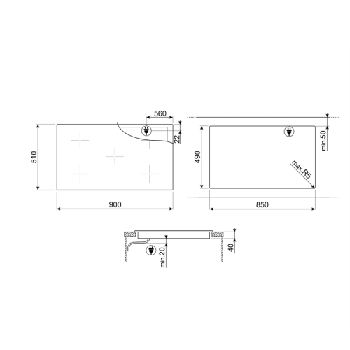 Встраиваемая варочная панель SMEG/ 90 см, ультранизкий профиль, Compact Slider, 5 зон, черный цвет