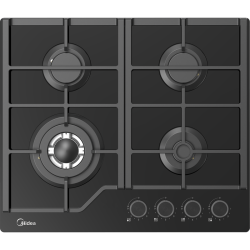 Газовая варочная панель MIDEA/ MDK/Газовая варочная поверхность,закаленное стекло, ширина 60 см, 4 газовые конфорки, 1 конфорка повышенной мощности WOK (4 кВт), фронтальные поворотные регуляторы, электроподжиг, газ-контроль каждой конфорки, новый дизайн ч