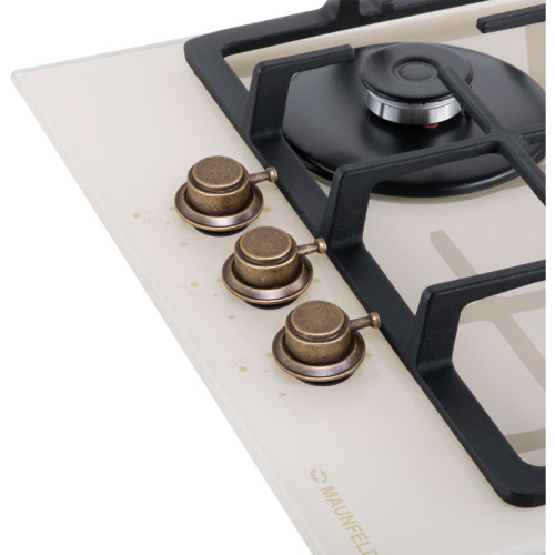 Встраиваемые газовые панели MAUNFELD/ Встраиваемые газовые панели MAUNFELD EGHG.43.33CBG.R/G Тип: газовая 45см, закаленное стекло, Тип установки: независимая  Управление: фронтальное, переключатели поворотные, 3 конфорки, мощность конфорок 1000, 1700, 300