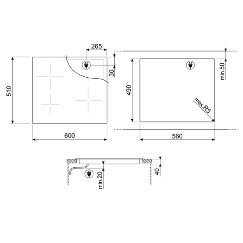 Варочная поверхность SMEG/ Варочная поверхность SMEG, скошенный край, 4 конфорки, Hi-Light, 9 уровней мощности, автоматическое выключение, индикация остаточного тепла, поддержание тепла, индикация оставшегося времени, бустер, слайдерное управление, цвет ч