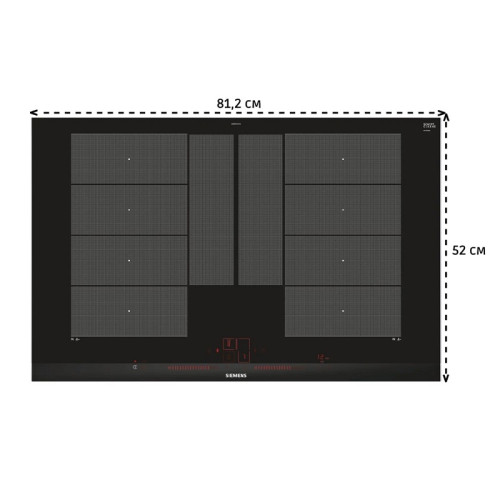 Встраиваемая электрическая панель Siemens/ iQ700,индукционная, 81.20х52 см, количество конфорок: 4, материал панели: стеклокерамика, установка: независимая, переключатели: сенсорные, черный цвет, Bridge